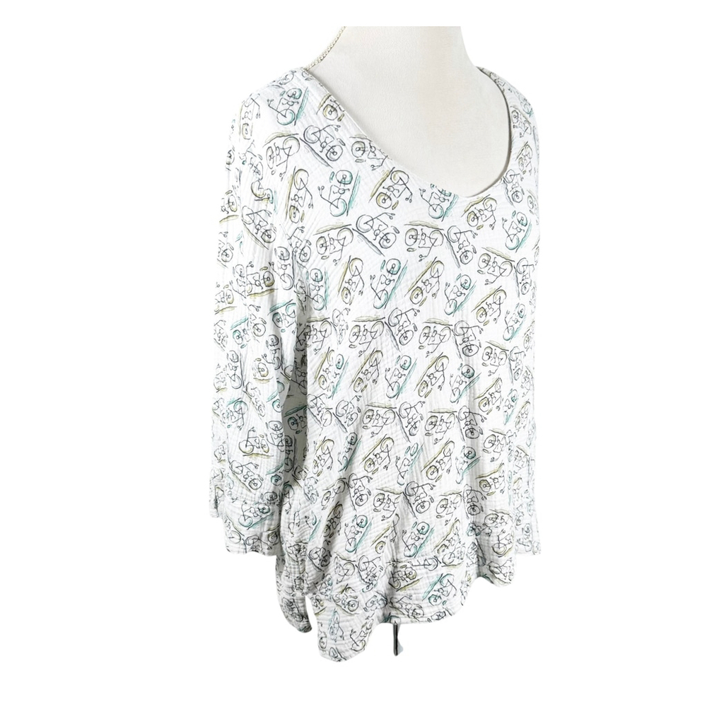 CMC Color Me Cotton Top Bicycle Print Muslin Gauze Soft Boxy Lagenlook Size XXL - Picture 4 of 11